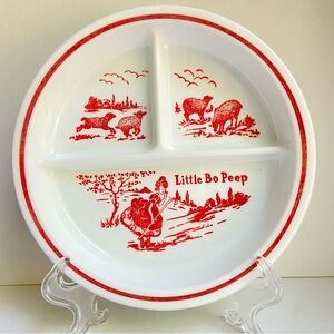 Vitrock by Anchor Hocking Little Bo Peep divided white milk glass plate VINTAGE